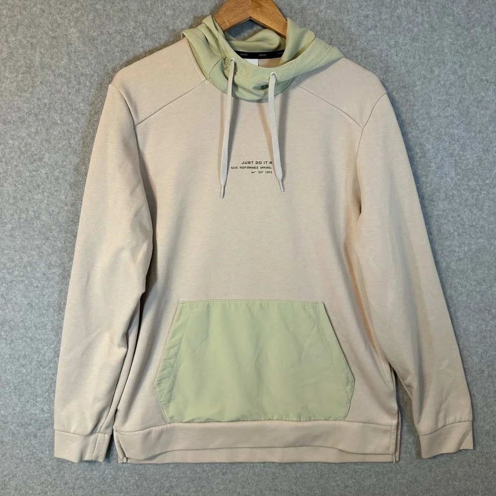 Nike Hoodie Mens Medium Beige Green Dri-FIT Just Do It Performance Pullover